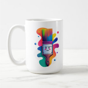 Süße Pinsel-Figur mit farbenfrohen Farbklecksen Kaffeetasse