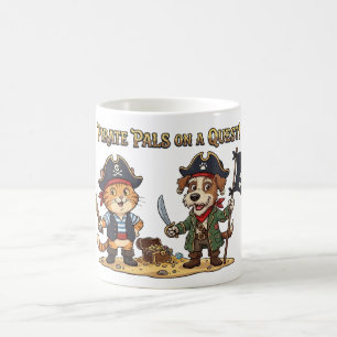 Süße Piratenkatze und Hund auf Schatzsuche Kaffeetasse