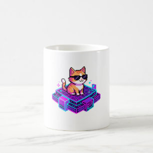 Süße Pixel-Art Coole Katze mit Sonnenbrille Kaffeetasse