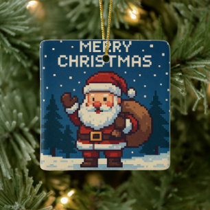 Süße Pixel-Art Frohe Weihnachten Keramikornament