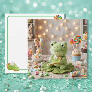 Süße Plüschfrosch hält Key Lime Pie Blanko Karte