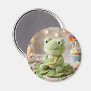 Süße Plüschfrosch hält Key Lime Pie  Magnet