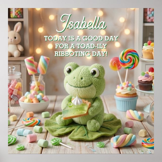 Süße Plüschfrosch hält Key Lime Pie Personalisiert Poster (Vorne)