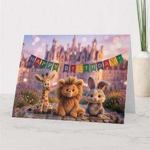 Süße Plüschtiere mit Happy Birthday-Banner Karte