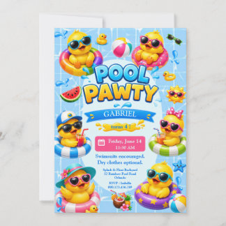 Süße Pool-Party-Enten-Geburtstags-Einladung für Ki Einladung