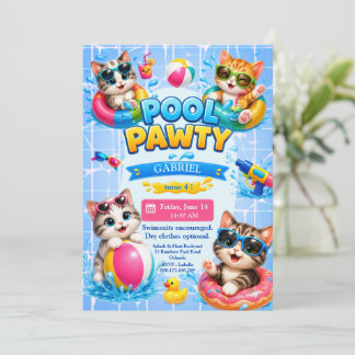 Süße Pool-Party-Katzen-Geburtstags-Einladung für K Einladung