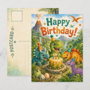 Süße prähistorische Abenteuer-Dinosaurier-Geburtst Postkarte