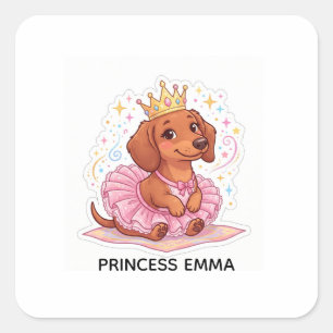 Süße Prinzessin Dachshund Benutzerdefinierter Name Quadratischer Aufkleber
