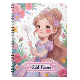 Süße Prinzessin Lila Kleid Notizbuch – Name editie Notizblock