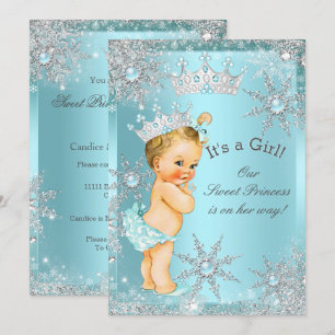 Süße Prinzessin Mädchen Baby Shower Teal Blond Einladung