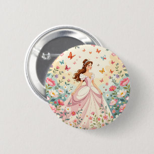 Süße Prinzessin mit Schmetterlingen Button