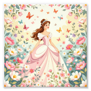 Süße Prinzessin mit Schmetterlingen Fotodruck