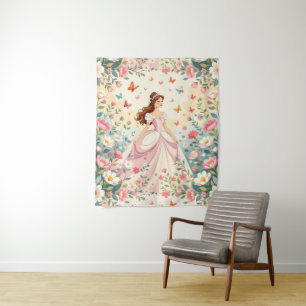 Süße Prinzessin mit Schmetterlingen Wandteppich