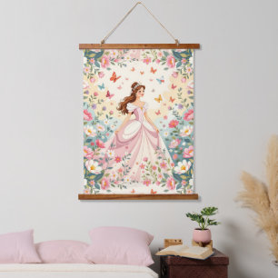Süße Prinzessin mit Schmetterlingen Wandteppich Mit Holzrahmen
