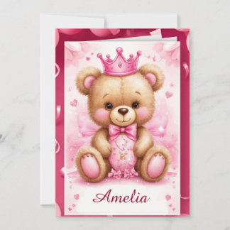 Süße Prinzessin Teddybär Geburtstagsfeier Einladung