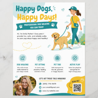 Süße professionelle Hunde-Spaziergang- und Haustie Flyer