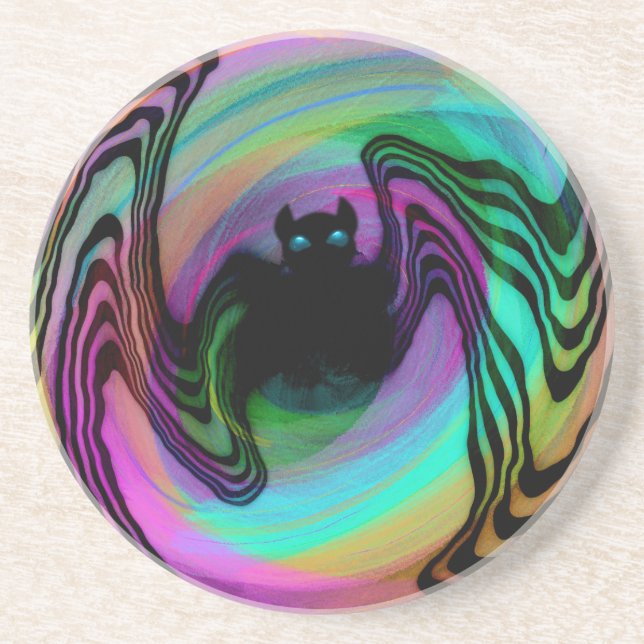 Süße psychedelische bunte Fledermaus Getränkeuntersetzer (Vorne)