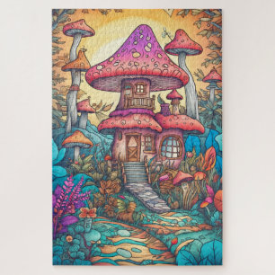 Süße psychedelische Pilzhaus-Illustration Puzzle