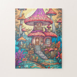 Süße psychedelische Pilzhaus-Illustration Puzzle
