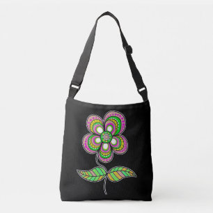 Süße psychedelische Vintage-Blumenkunst Tragetaschen Mit Langen Trägern