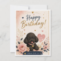 Süße Pudel-Happy-Birthday-Grußkarte – Elegant