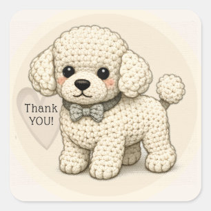 Süße Pudel-Welpen-Party Strickillustration Quadratischer Aufkleber