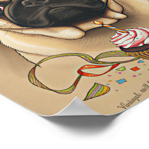 Süße Pug-Geburtstag-Cupcake-Kunst Poster