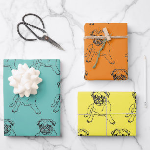 Süße Pug-Hund-Zeichnung Geschenkverpackung Wrap-Pa Geschenkpapier Set