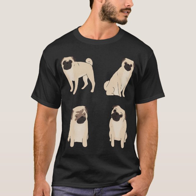 Süße Pug-Illustrationspackung T-Shirt (Vorderseite)