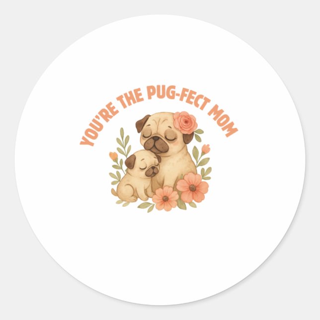 Süße Pug-Mama Muttertag Runder Aufkleber (Vorderseite)