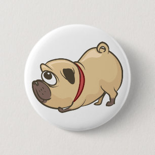 Süße Pug-Mama-Welpen-Hund-Vater-Pugs-Cartoon-Welpe Button