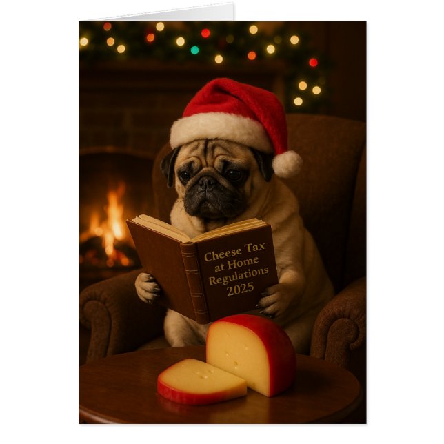 Süße Pug-Weihnachtskarte 'Käse-Steuer' (Vorne)