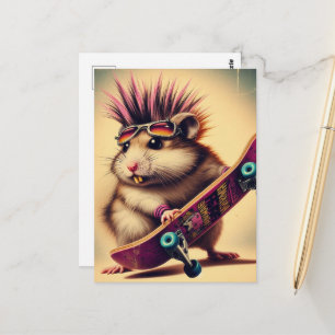 Süße Punk-Rock-1980er-Skateboarding-Hamster Postkarte