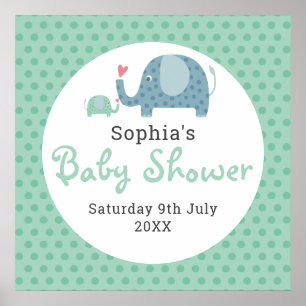 Süße Punkte-Elefanten-Baby-Shower-Willkommensschil Poster
