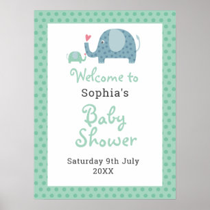 Süße Punkte-Elefanten-Baby-Shower-Willkommensschil Poster