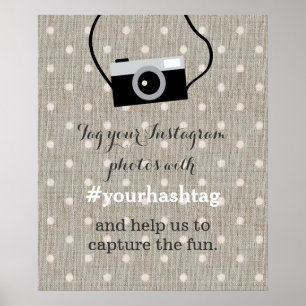 Süße Punkte Jute-Hochzeitsfotos-Hashtag-Schild Poster
