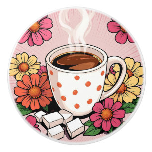 Süße Punkte-Kaffeetasse und Blumen Keramikknauf