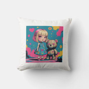 Süße Puppe mit Teddybär Kissen