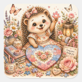 Süße Puzzle-Igel-Wasserfarben-Kunst Quadratischer Aufkleber