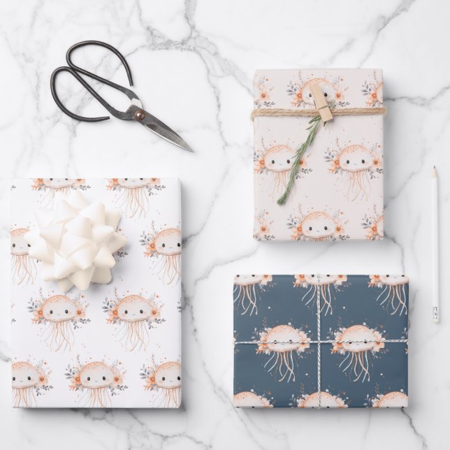 Süße Quallen Geschenkpapier Set (Vorderseite)