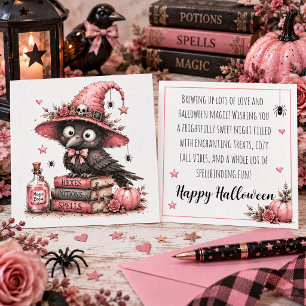 Süße Rabenzauberin Halloween-Grußkarte