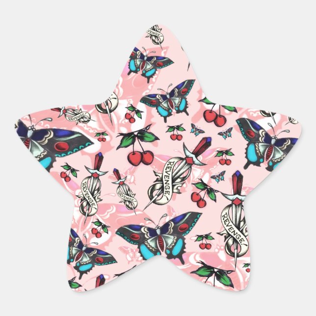 Süße Rache, altschulische Tätowierungsmuster. Stern-Aufkleber (Vorderseite)