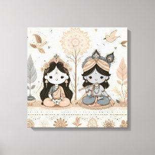 Süße Radhe Krishna Mandala Wandkunst Spirituell Leinwanddruck