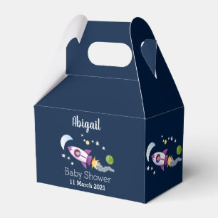 Süße Raketenschiff Raumfahrt Cartoon-Illustration Geschenkschachtel