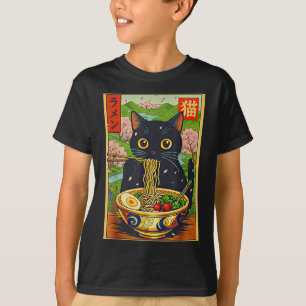 Süße Ramen-Katze Natur Blumen Nudel Anime T-Shirt