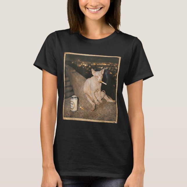 Süße rauchende Sphynx-Katze Meme Lustig T-Shirt (Vorderseite)