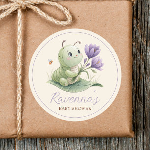 Süße Raupe Personalisierter Name Baby Shower Runder Aufkleber