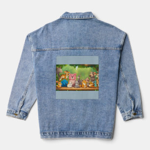 Süße realistische Cartoon-Tiere rund um eine leere Jeansjacke