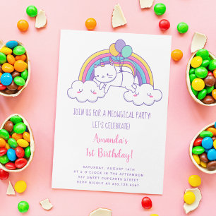 Süße Regenbogen-Caticorn-Geburtstagsfeier-Einladun Einladung