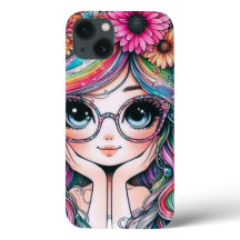 Süße Regenbogen-Haare Chibi Mädchen Handyhülle